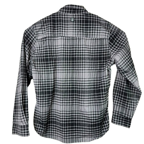 Volcom Mens Sz L Long Sleeve Plaid Shirt Classic Fit Black Gray Casual Button Up - Picture 2 of 12